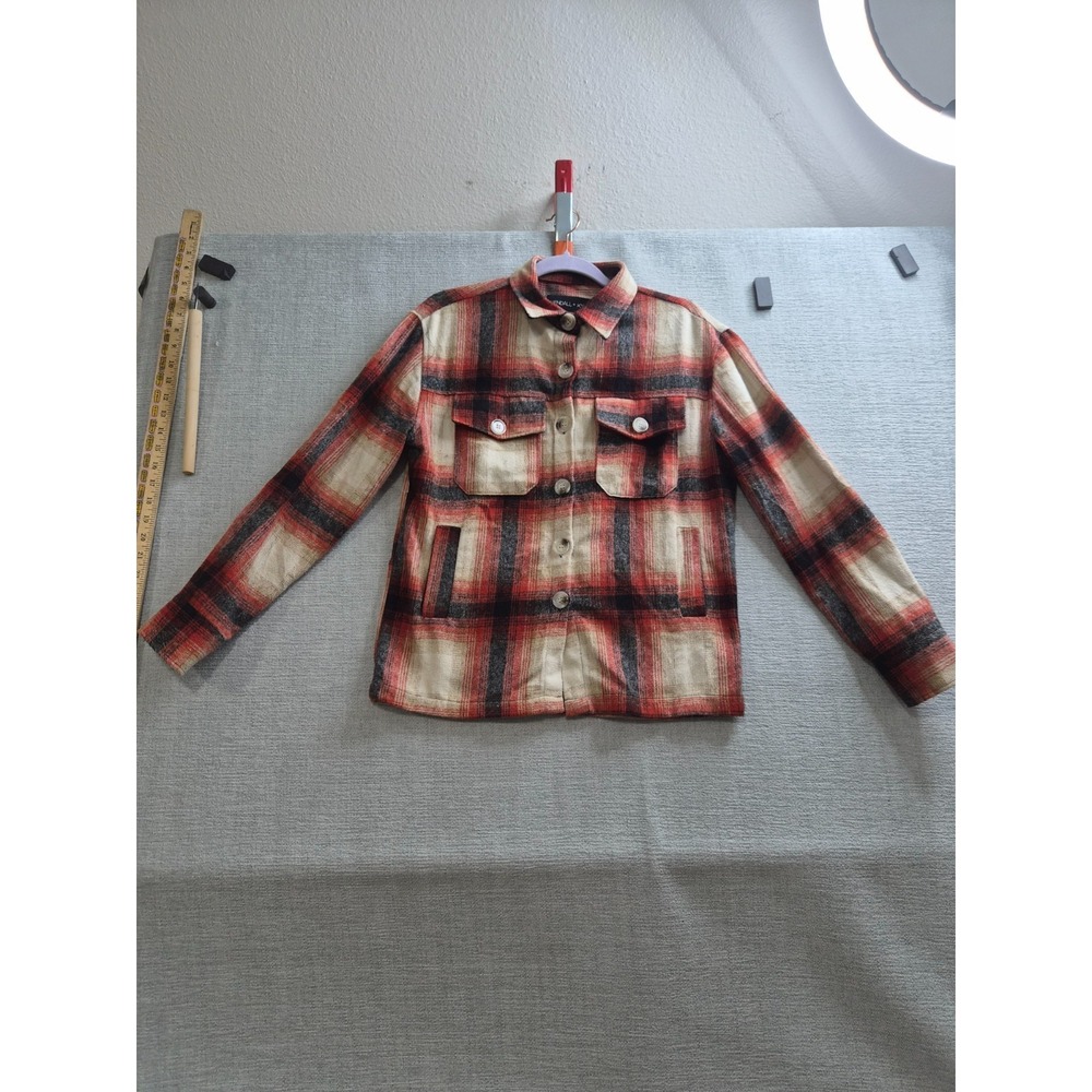 Kendall + Kylie Shacket Women Small Multicolor Cotton Flannel Plaid Button Front